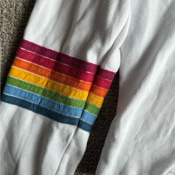 Aviator Nation Rainbow Sleeve Crop Hoodie Pullover WHITE Size